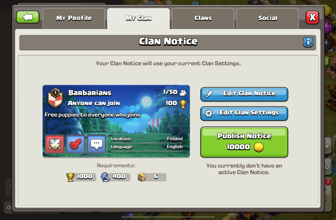 Recruiting Clan Members & Clan Notices | Supercell Support Portal